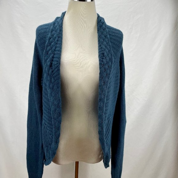 Anthropologie Knitted and Knotted Long Oversized Cardigan Sweater Teal Cotton - Picture 3 of 12